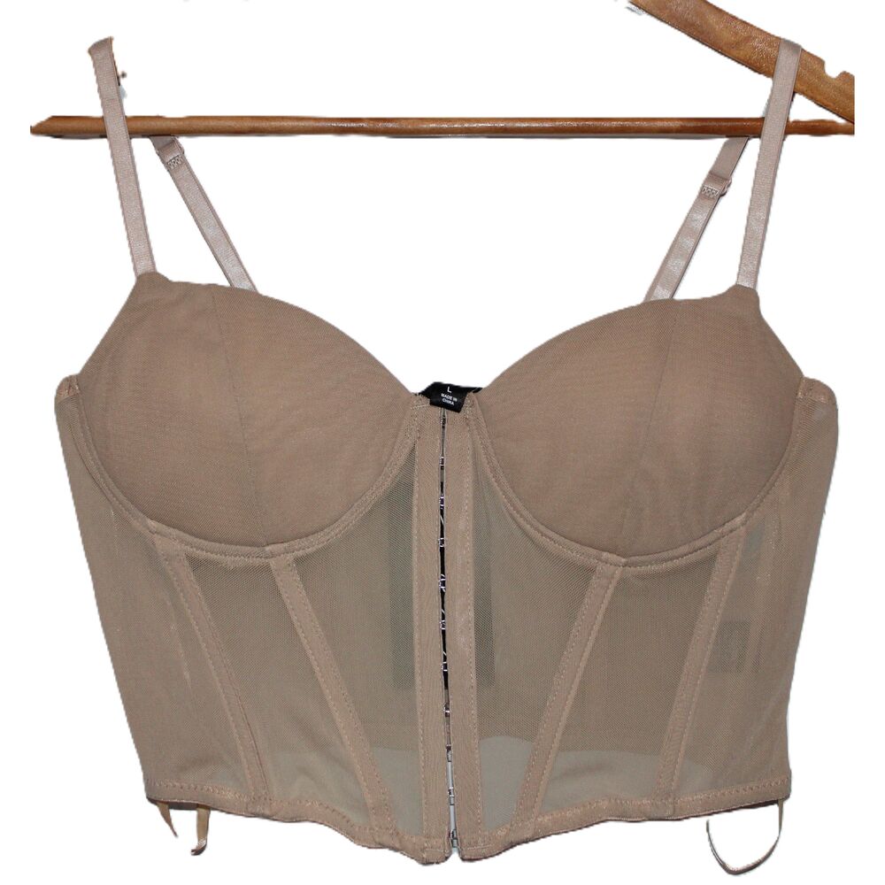 NWT Womens Say What RN1644103 Cream Tan Beige Strapless Corset Crop Top Size L